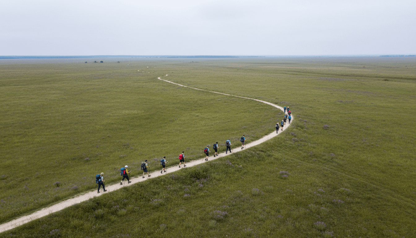 Aerial view of open land and natural terrain landscape